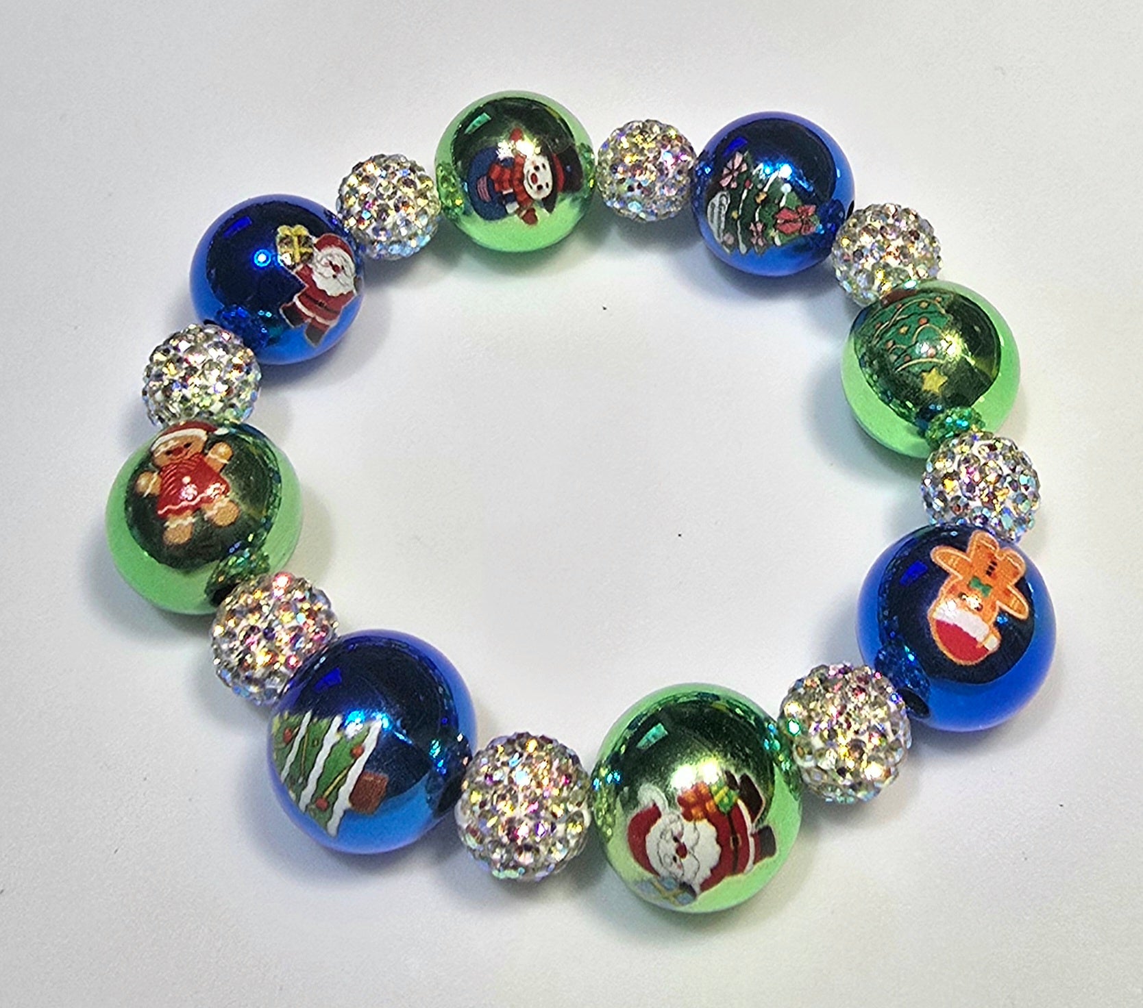 Christmas 16mm Metallic Blue & Green w/10mm Sparkle Beads
