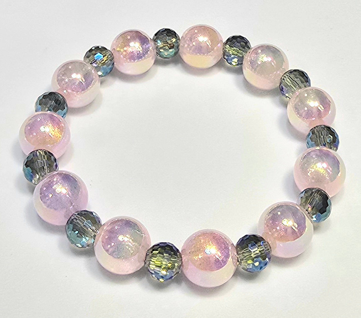 12mm Iridescent Beads w/8mm Faceted Glass Beads