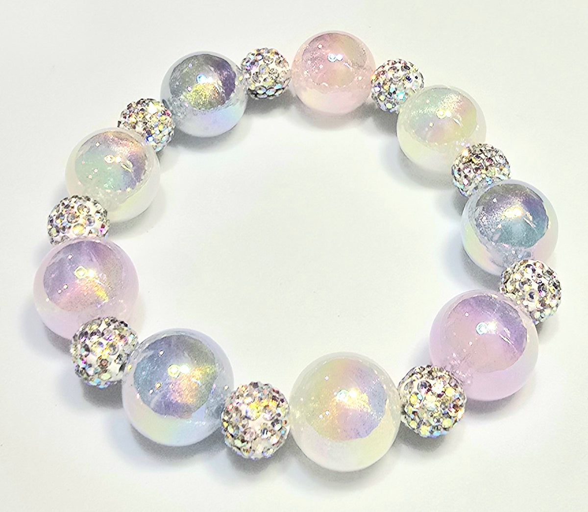 *16mm Iridescent Beads w/10mm Sparkle Bead Bracelet