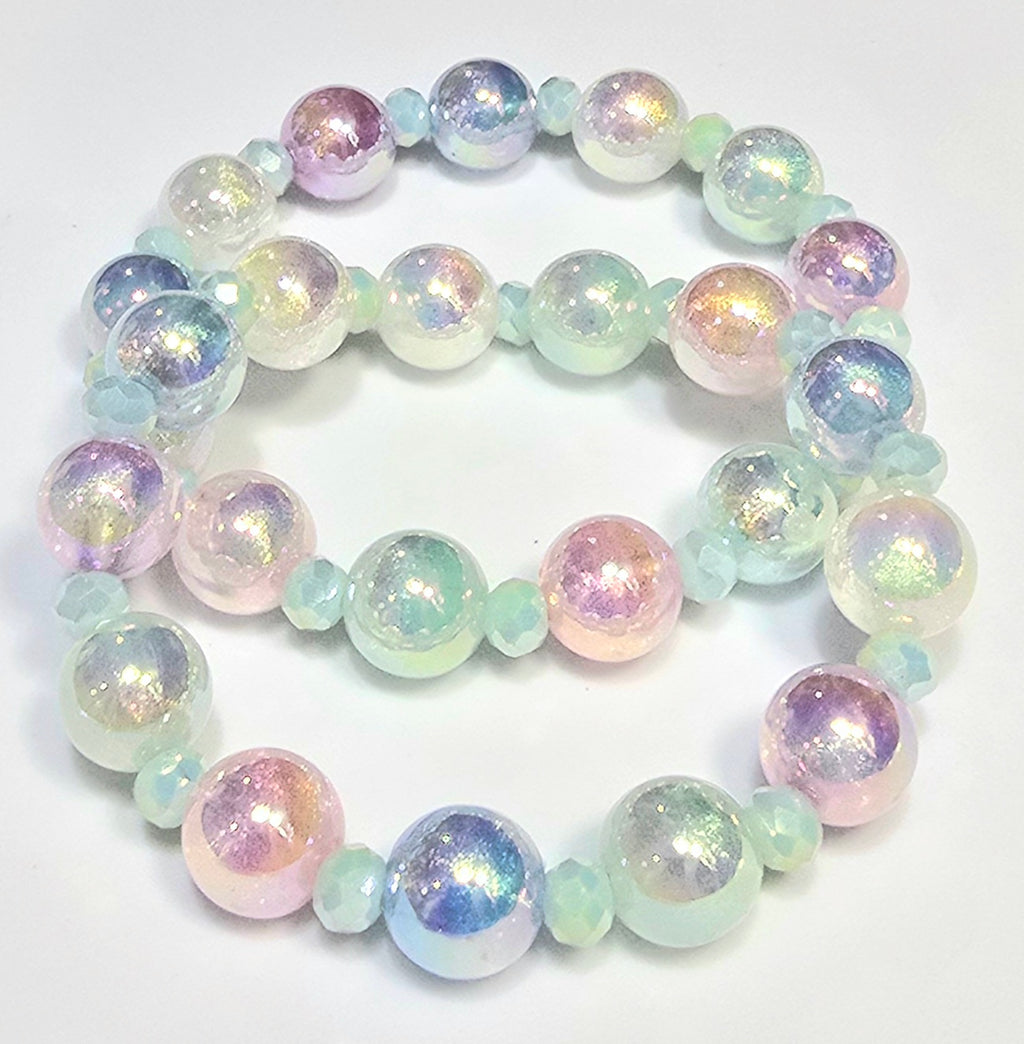 *12mm Iridescent Beads with 6mm Faceted Beaded Bracelets