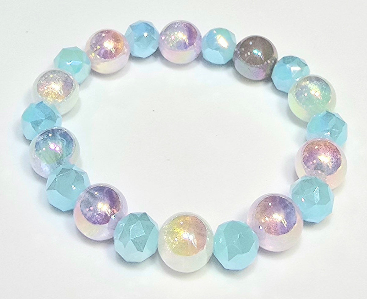 *12mm Iridescent Beads with 10mm Faceted Glass Beaded Bracelet