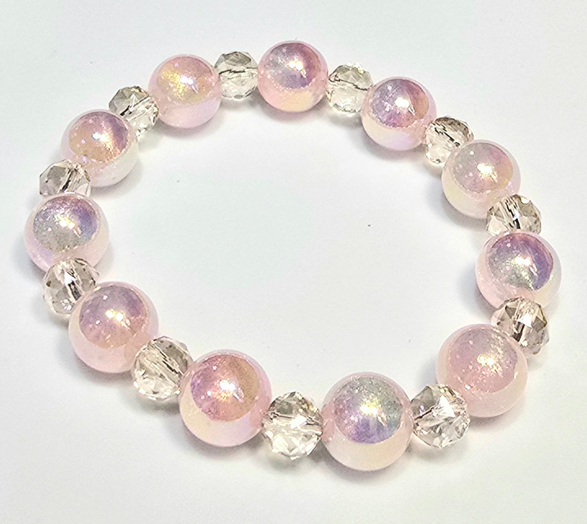 *12mm Iridescent Beads with 8mm Faceted Glass Bead Bracelets