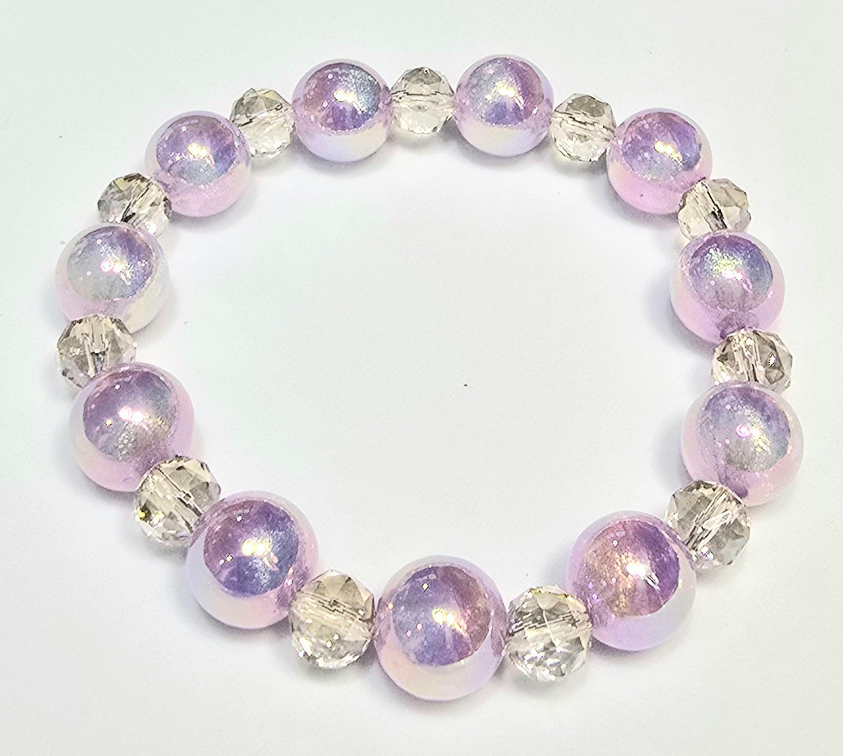 *12mm Iridescent Beads with 8mm Faceted Glass Bead Bracelets