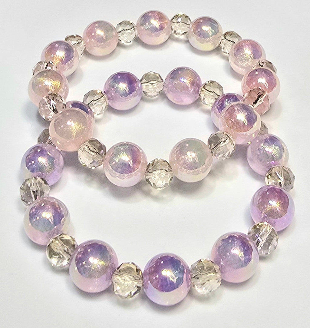 *12mm Iridescent Beads with 8mm Faceted Glass Bead Bracelets