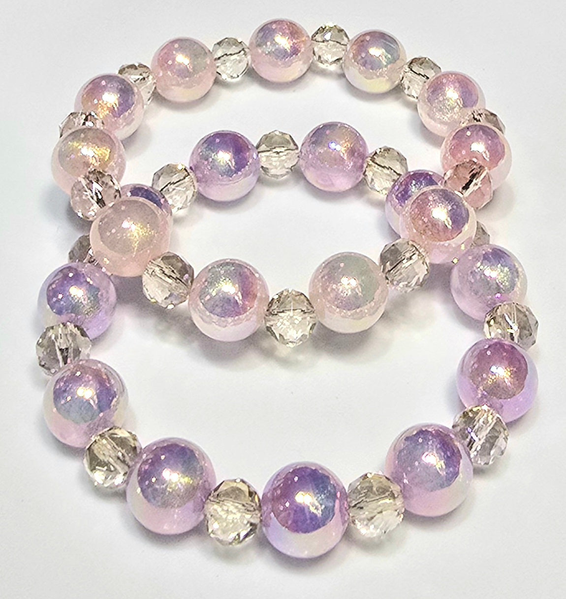 *12mm Iridescent Beads with 8mm Faceted Glass Bead Bracelets