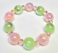 *16mm Iridescent Pink & Green Apple Beads with Pink Faceted Glass Beaded Bracelet