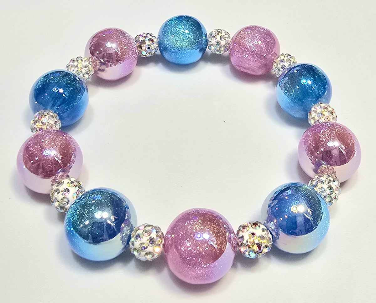 *16mm Iridescent Light Purple & Blue with 8mm White Sparkle Beads Bracelet