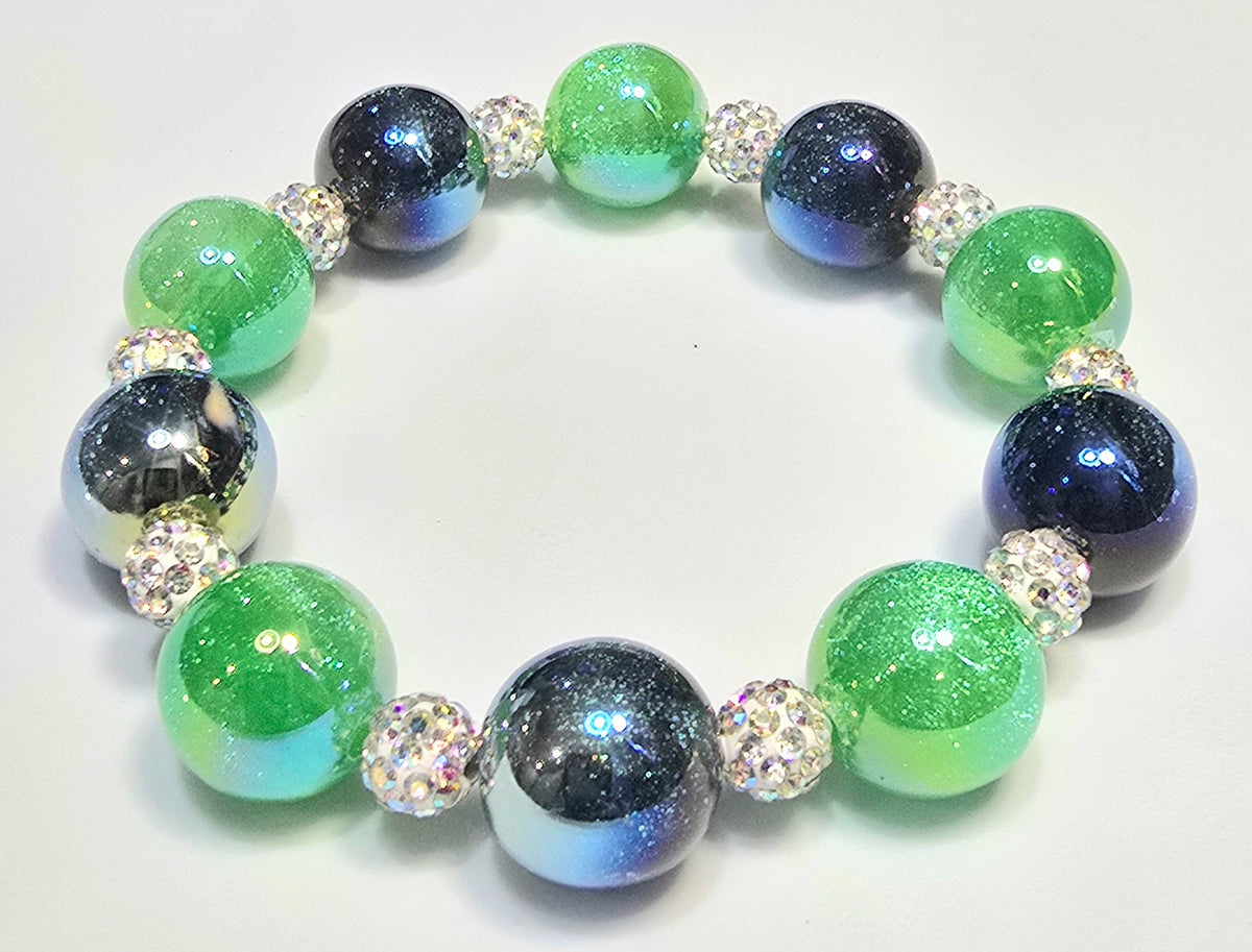 *16mm Iridescent Green & Blue with 8mm Sparkle Beads Bracelet