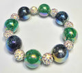*16mm Iridescent Blue & Green Beads with 10mm White Sparkle Beads Bracelet