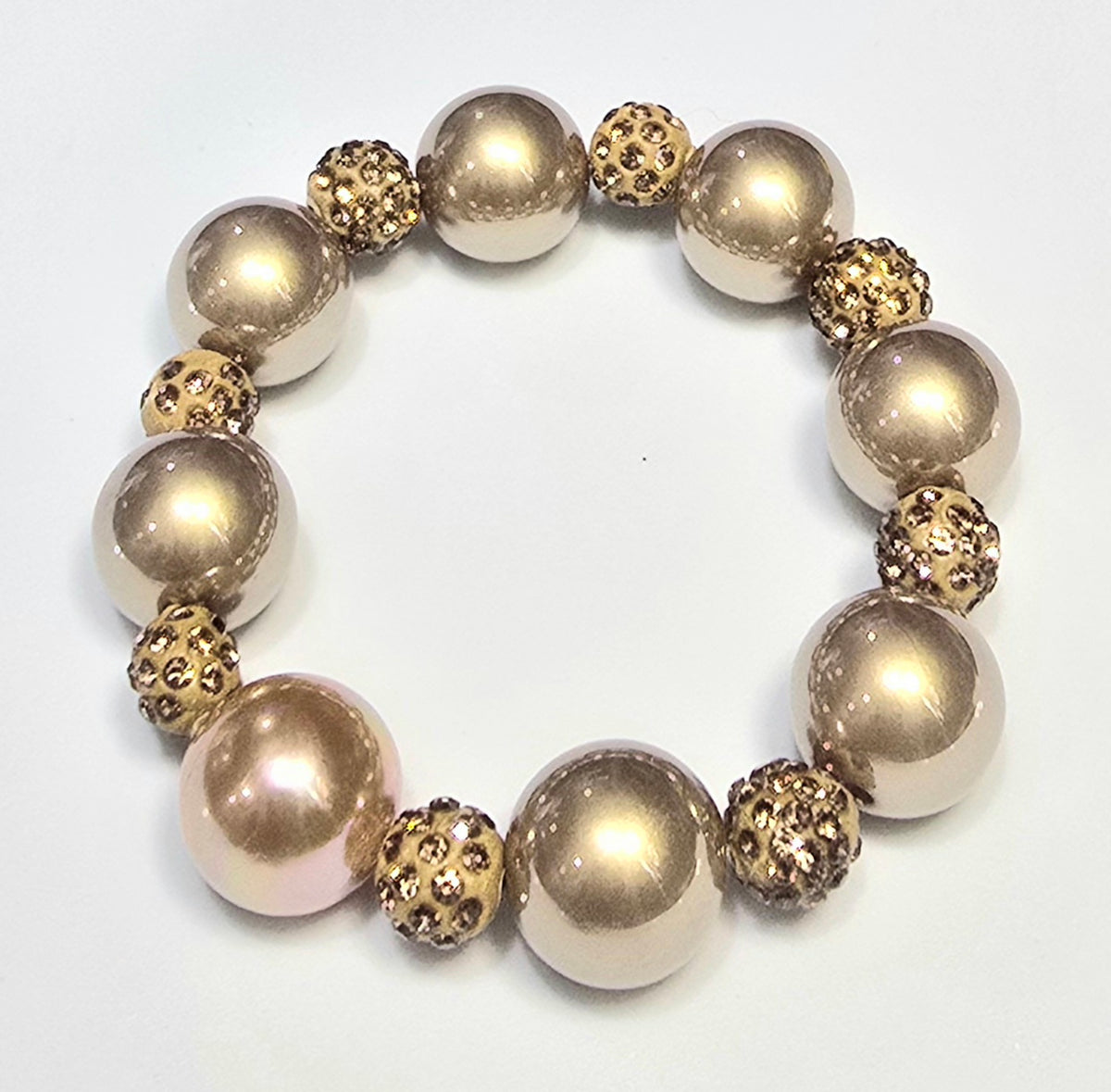 *16mm Gold Beads with 8mm Tan Sparkle Beaded Bracelet