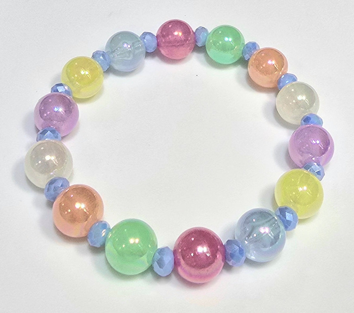 *12mm Iridescent  Multicolor Beads with 6mm Faceted Beaded Bracelet