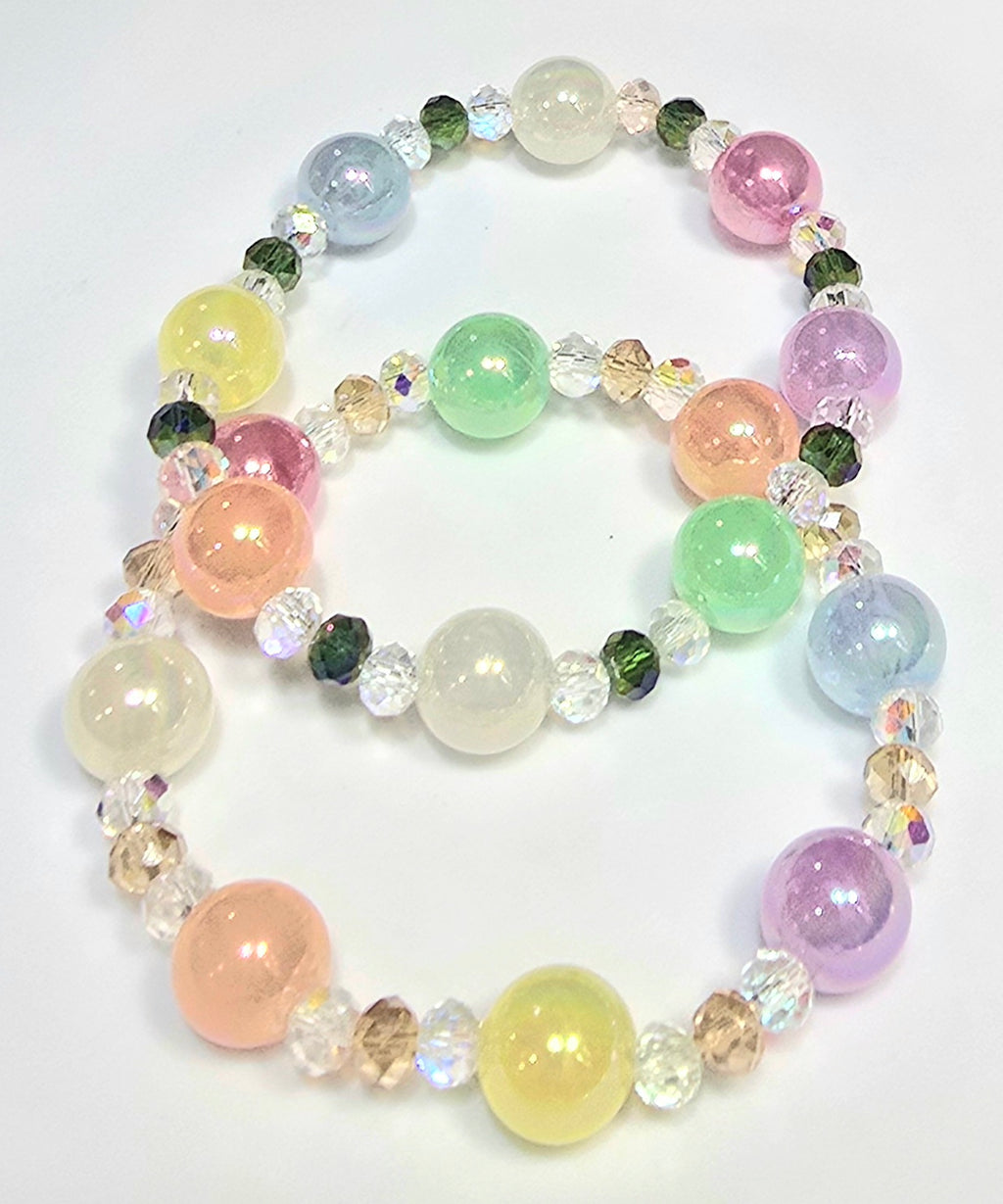 *12mm Iridescent Multi-Color Beads with 6mm Faceted Beaded Bracelet