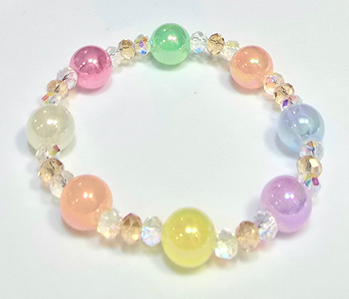 *12mm Iridescent Multi-Color Beads with 6mm Faceted Beaded Bracelet