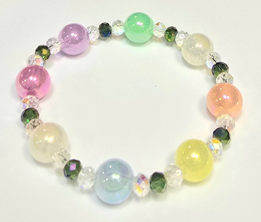 *12mm Iridescent Multi-Color Beads with 6mm Faceted Beaded Bracelet