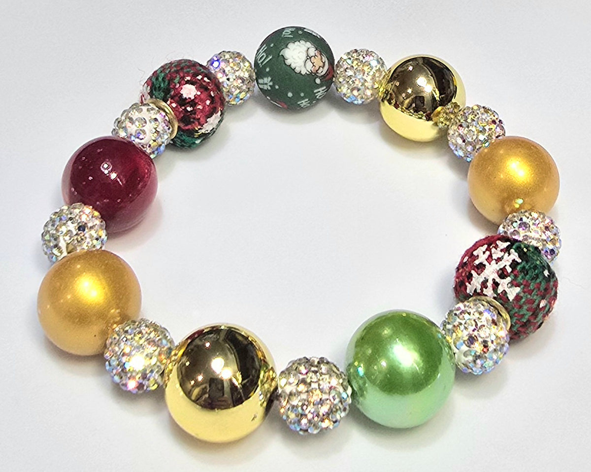 *12mm Christmas Multi Beads With 10mm Sparkle Beaded Bracelet