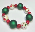 *20mm Christmas Frosty Green 16mm Elf Beads With 10mm Red Sparkle Beaded Bracelet