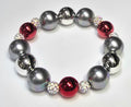 *16mm Christmas Silver & Metallic & Red With 8mm Sparkle Beaded Bracelet