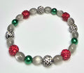 *8mm Grey Oval Cat Eye Beads With Red & Silver Sparkle Beaded Bracelet