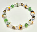 *10mm Ceramic Yellow Flower Beads With 8mm Green Cat Eye & Hearts Bracelet