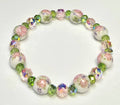 *10mm Ceramic Pink Flower Beads With 8mm Pink & Green Faceted Glass Bracelet