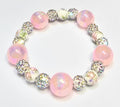 *16mm Iridescent & 12mm Ceramic Pink Flowers With 10mm Sparkle Beaded Bracelet
