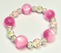 *10mm Ceramic Pink Flower Beads With 16mm Bright Pink Beaded Bracelet
