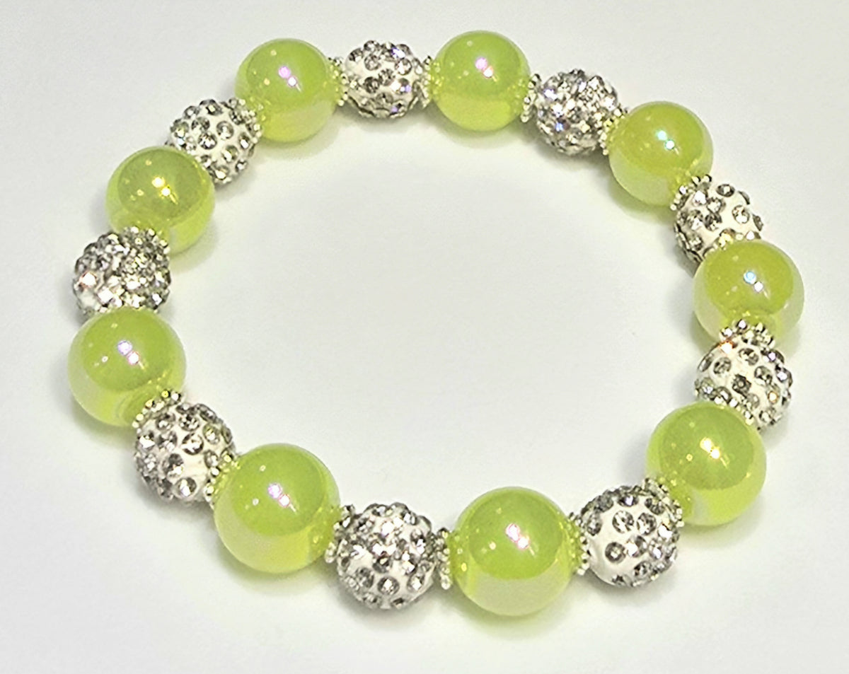 *12mm Iridescent Lime Colored Beads With 8mm Sparkle Beads Bracelet