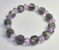 *10mm Grey Glitter Beads With 8mm Purple Faceted Glass Beaded Bracelet