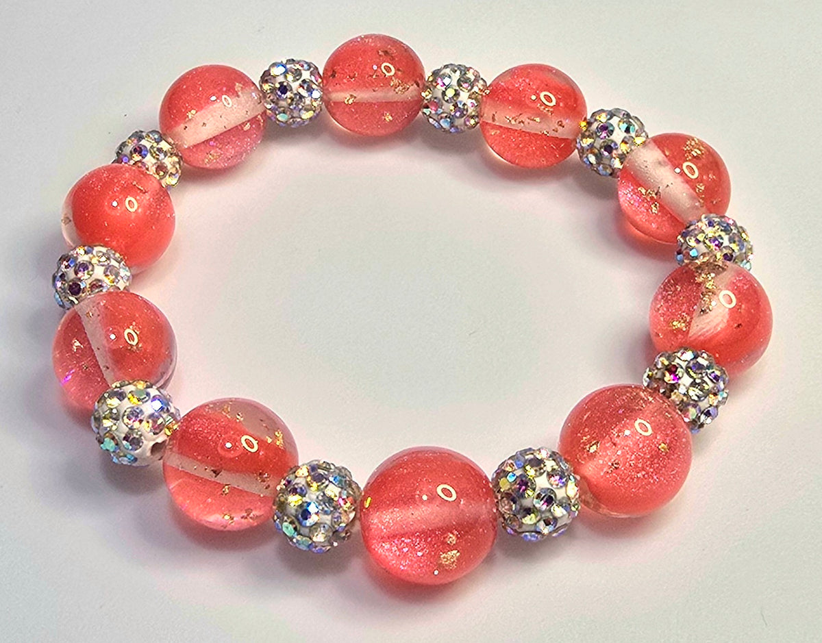 *12mm Watermelon Glitter Beads With 8mm Sparkle Beaded Bracelet
