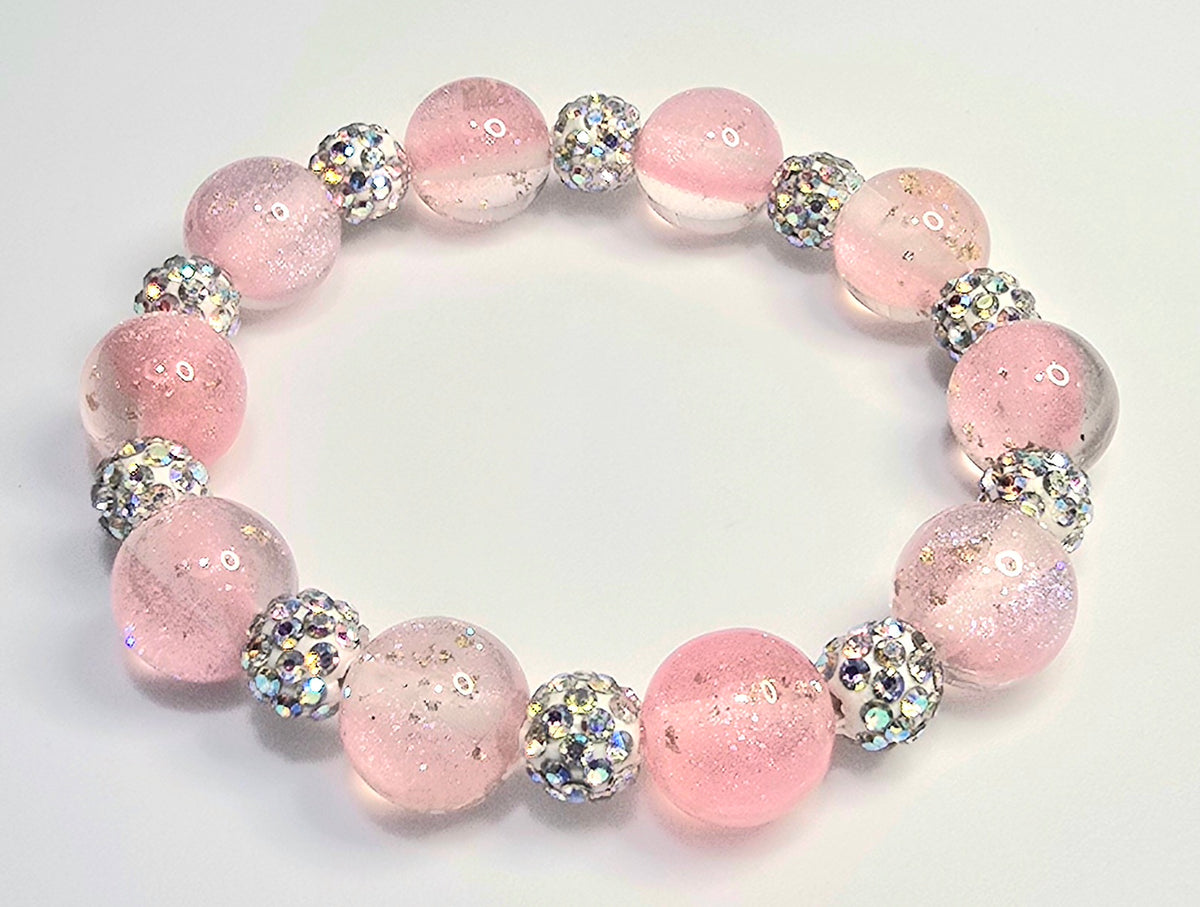 *12mm Pink Glitter Beads With 8mm Sparkle Beaded Bracelet