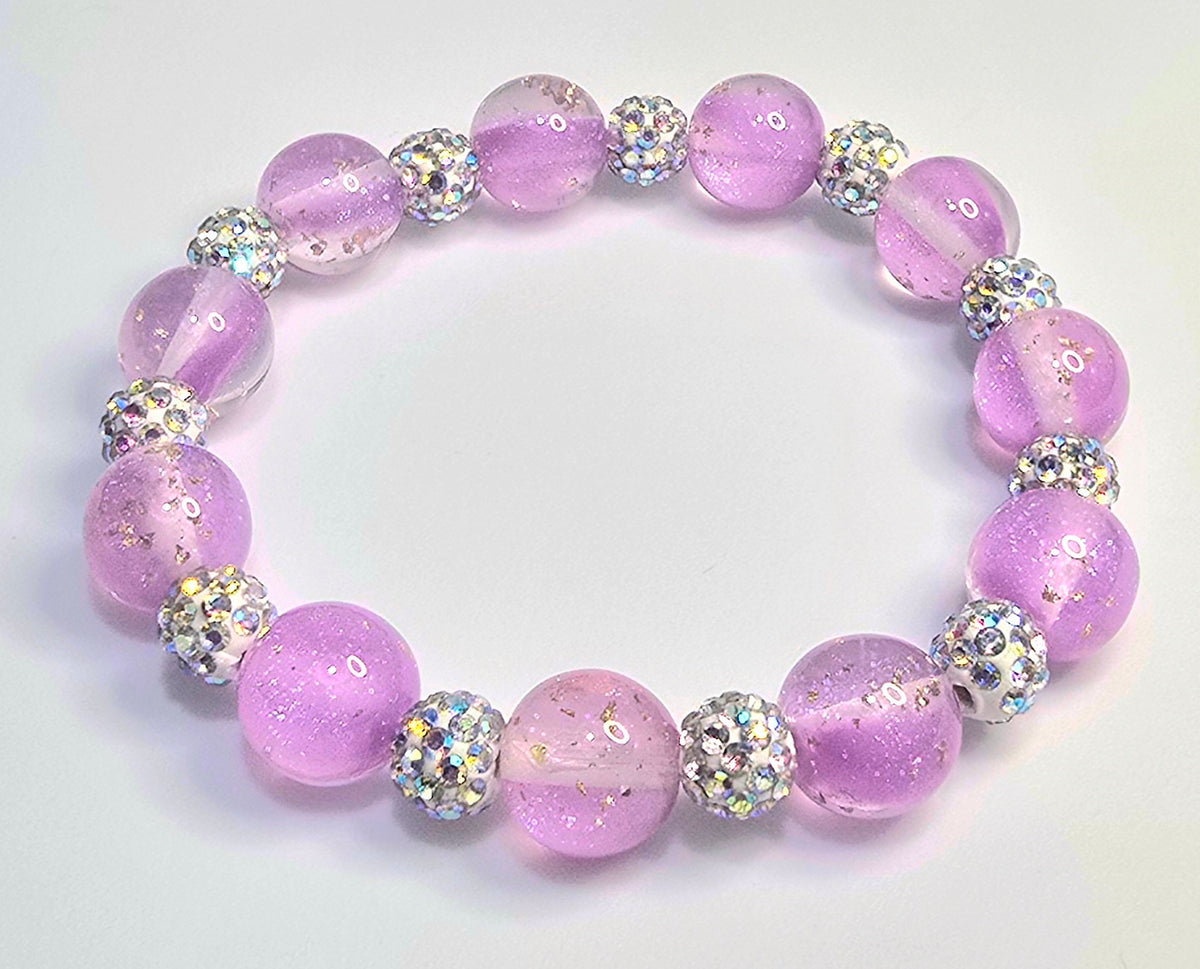 *12mm Lavender Glitter Beads With 8mm Sparkle Beads Bracelet
