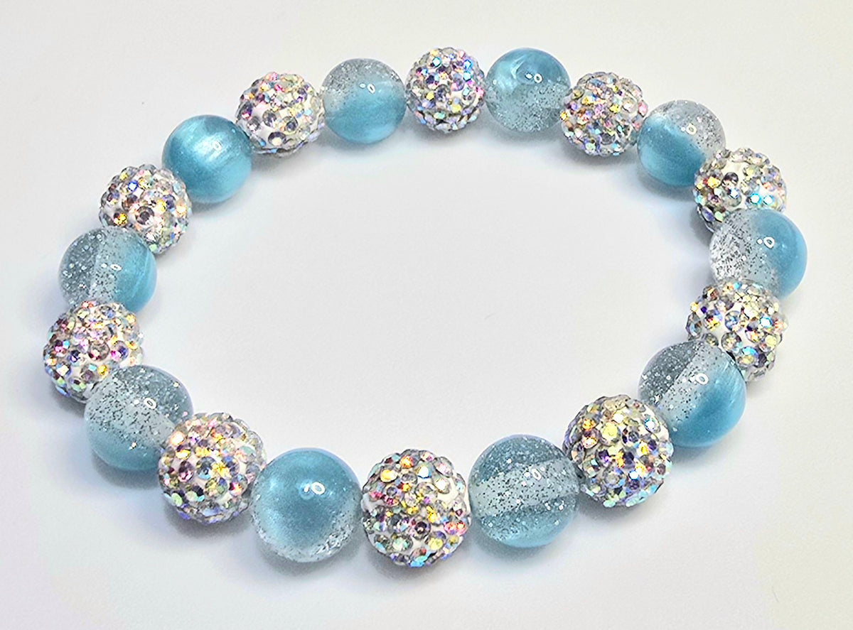 *10mm Blue Glitter Beads With 10mm Sparkle Beads Bracelet