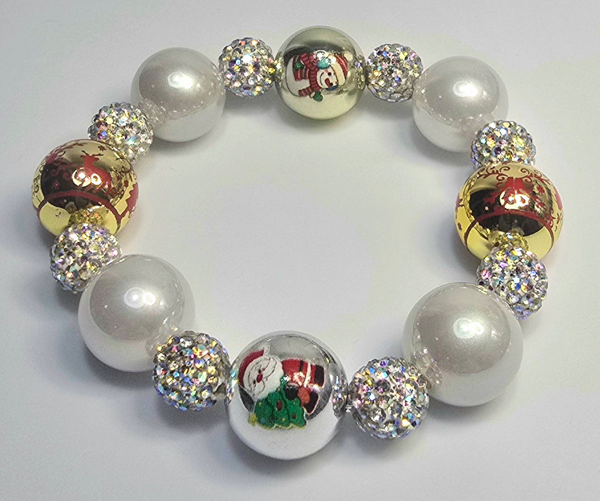 *16mm Christmas Metallic & Pearly Beads With 10mm Sparkle Beads Bracelet