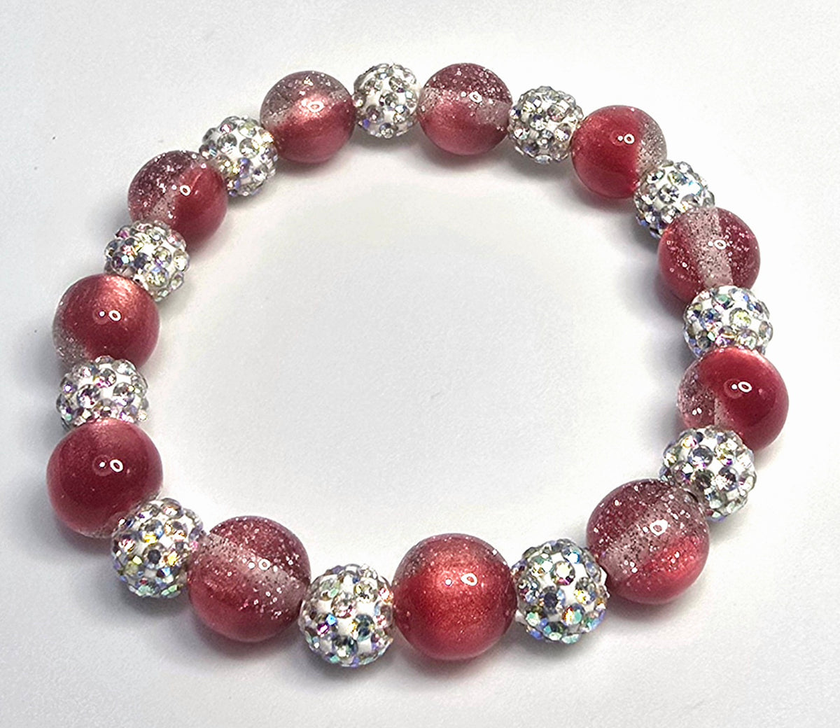 *10mm Dark Red Glitter Beads With 8mm Sparkle Beads Bracelet