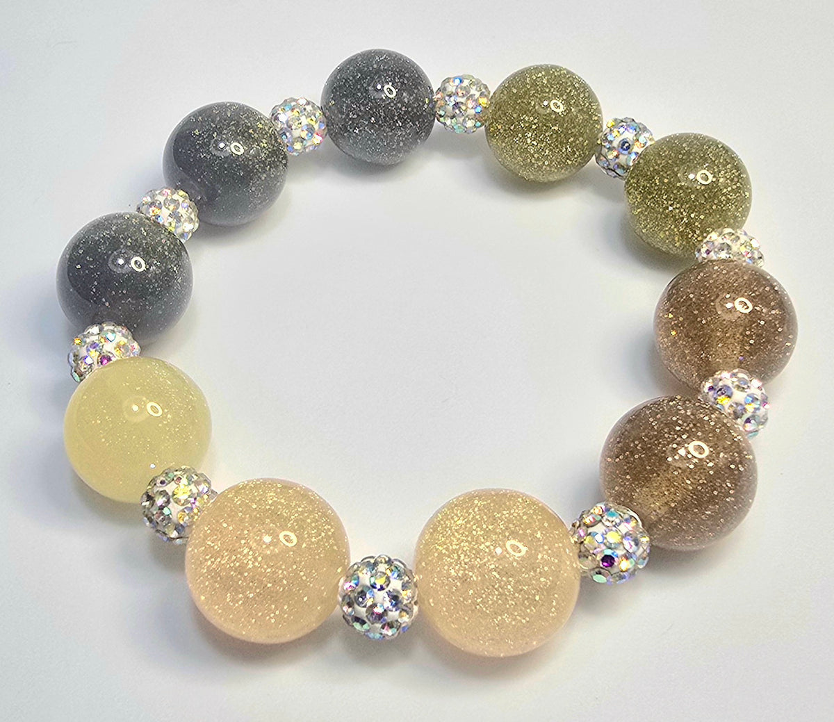 *16mm Color Gradient Glitter Beads With 8mm Sparkle Beads Bracelet