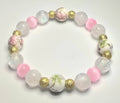 *12mm Ceramic Pink Flower Beads With 10mm White & 8mm Pink Cat Eye Beaded Bracelet