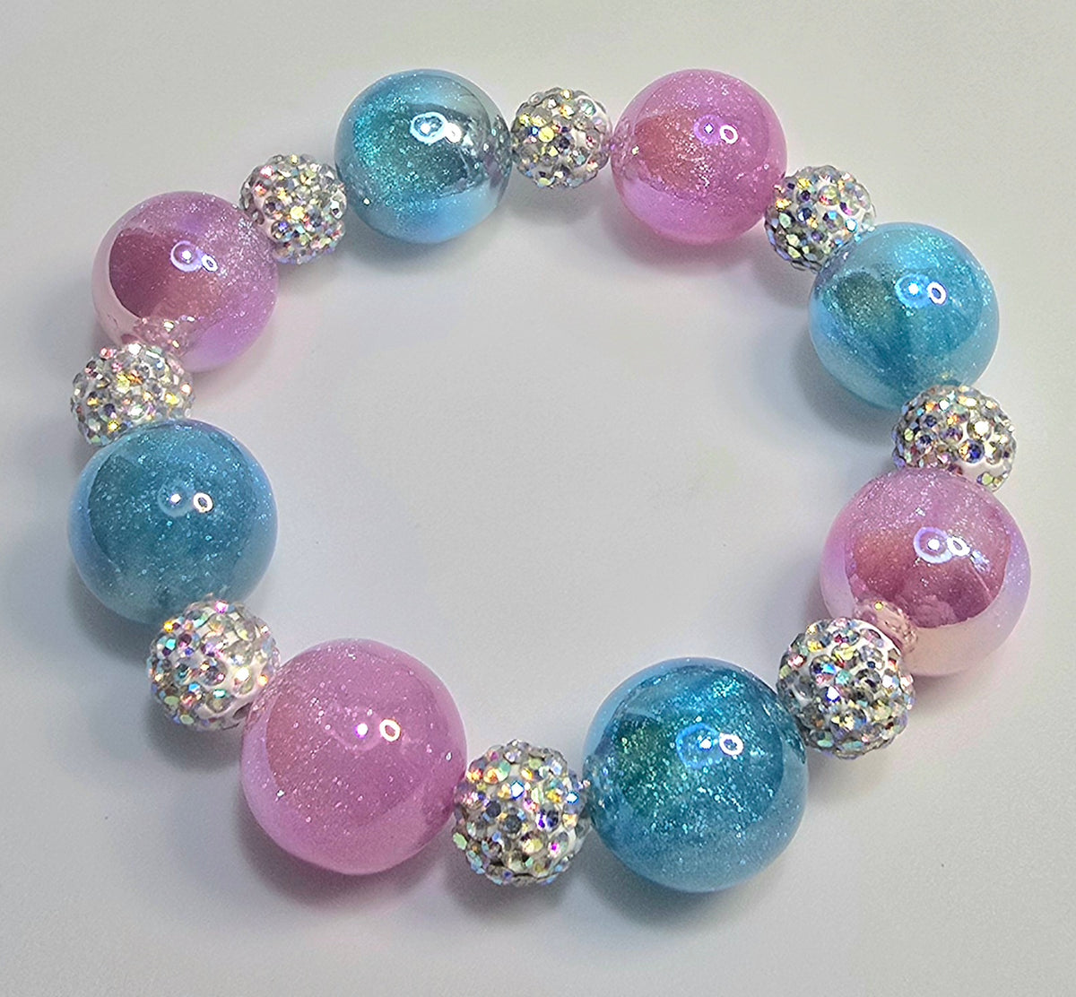 *16mm Aqua Blue & Lavender Resin Beads With 10mm Sparkle Beads Bracelet