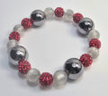 *16mm Christmas Gunmetal Black Metallic Beads With 10mm Grey & Red Sparkle Beads Bracelet