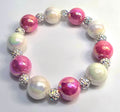 *16mm Hot Pink & White Resin Beads With 8mm Sparkle Beaded Bracelet