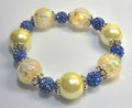 *16mm Light Yellow Pearly & Crackle Beads With 10mm Blue Sparkle Beads & Antique Bracelet