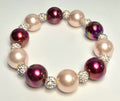 *16mm Pearly Beige & Deep Red Resin Beads With 8mm Sparkle Beads Bracelet