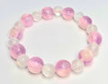 *10mm Pink Glitter Beads With 8mm White Cat Eye Beaded Bracelet
