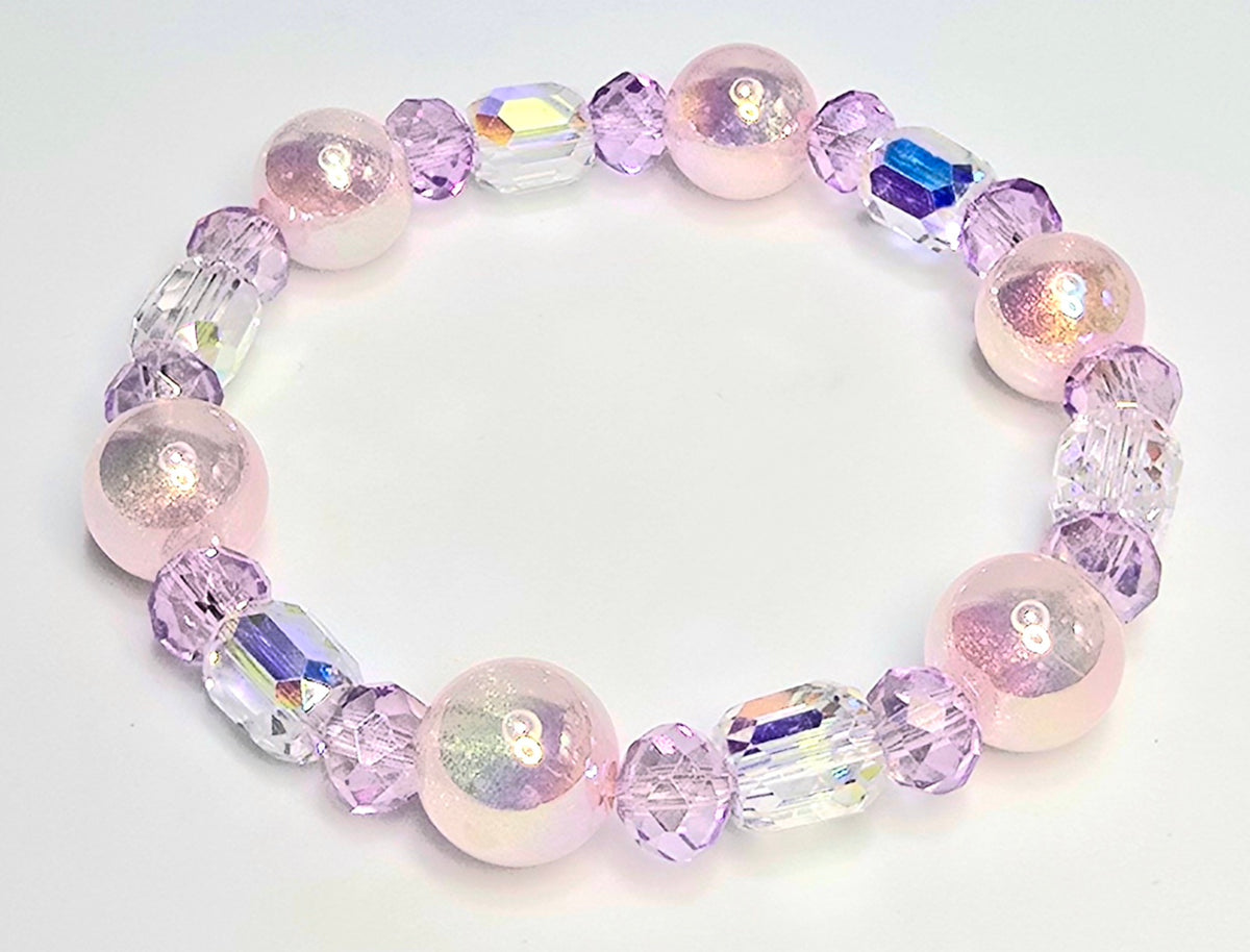 *12mm Iridescent Pink With 10mm Faceted Glass Beaded Bracelet
