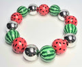 *16mm Watermelon Beads With 16mm Silver Beads Bracelet