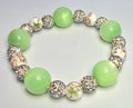 *14mm Mint Green Resin Beads With 10MM Ceramic Pink Flower & Spacer Beads Bracelet