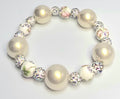 *16mm Pearly Bead, 10mm Ceramic Pink Flower With 8mm Sparkle Beaded Bracelet