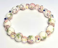 *12mm Ceramic Pink Flower Beads With 8mm Pink Faceted Glass Beaded Bracelet