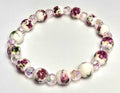 *8mm Ceramic Dark Red Flower Beads With 6mm Pink Beaded Bracelet