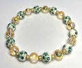 *8mm Ceramic Green Flower Beads With 8mm Champagne Color Faceted Glass Beaded Bracelet
