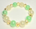 *12mm Iridescent Green & White With 8mm Gold Faceted Glass Beads Bracelet
